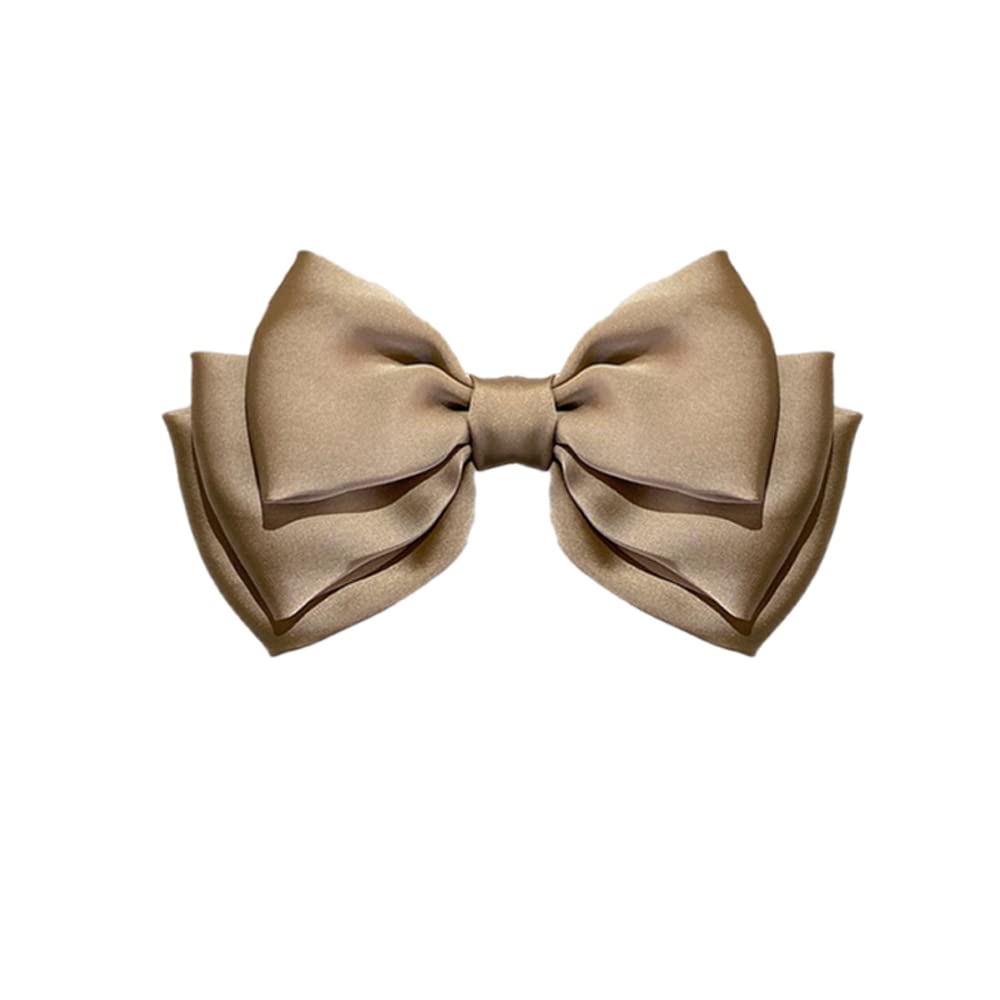 Large Hair Bow Clips for Women Girls Silky Satin Hair Barrettes with Long Ribbon Tail White Hair Bows Slides Wedding Hair Accessories for Women Girls: Short Tail - Khaki
