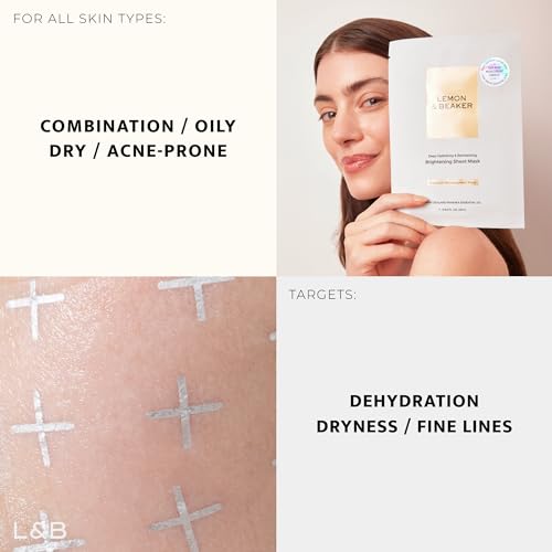 image for LEMON & BEAKER Brightening Face Masks Pack of 5 - Vegan Korean Face Ma