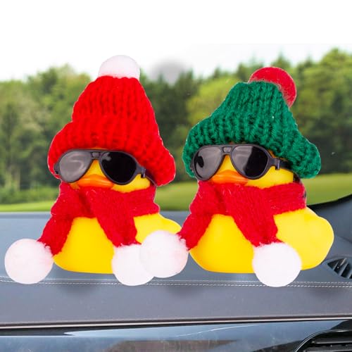 Image of Rubber Duck Car Ornaments 2Pack Winter Duck Car Dashboard Decorations for Christmas Decor and Home Decorations with Mini Hat Scarf and Sunglasses(T13)