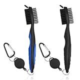 2 Stück Golf Bürste, Golfschläger Bürste Golf Club Groove Cleaner mit Karabinerhaken, Schlaufe Clip und Aluminium-Karabiner, Golfschlägerreiniger für Reinigung Club Face & Groove(Schwarz und Blau)