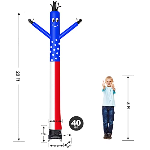 Image of MOUNTO 20ft Air Inflatable Tube Guy Puppet Dancing Man with 1HP Blower Complete Set (US-Flag)