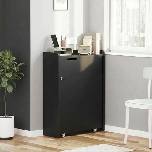 Image of Klaxon Foldable Study Table with Drawer & Storage Shelf | Compact Desk for Home & Students | Folding Design with Lockable Wheels. (Black, DIY Installation) (Black, Heli)