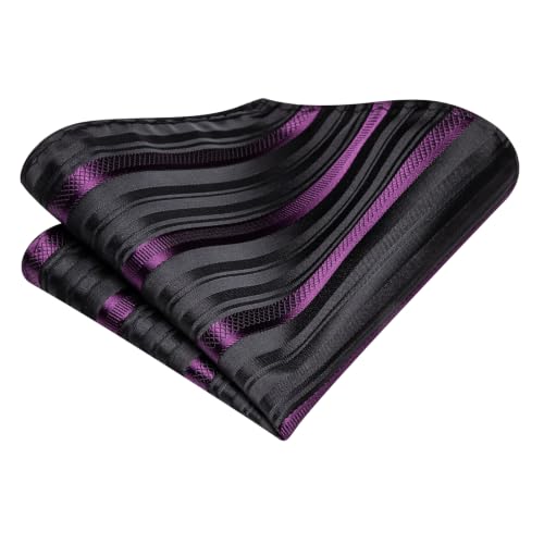 Image of Hi-Tie Men Silk Ties Set with Flower Lapel Pin Necktie Pocket Square Cufflinks for Tuxedo Wedding Business