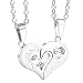Men,Women's 2PCS Stainless Steel Pendant Necklace CZ Silver Heart Valentine -with 20 and 23 inch Chain