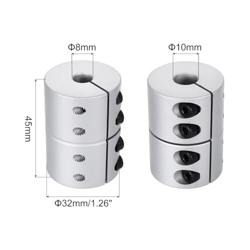 QUARKZMAN Wellenkupplung 8 bis 10mm(ID) 45mm(L) Aluminiumlegierung Wellenkupplungsverbinder Starre Verbindung Motorzubehör für 3D-Drucker DIY-Robotermodell