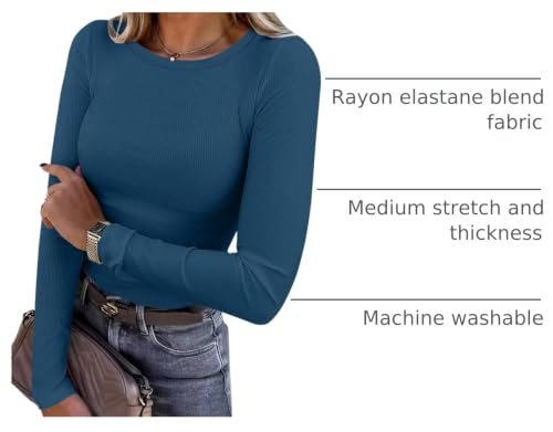 Image of ANRABESS Women Long Sleeve Shirts Rib Knit Slim Fit Tops Basic Tee Spring Outfits Casual T-Shirt Underscrubs Layer Clothes