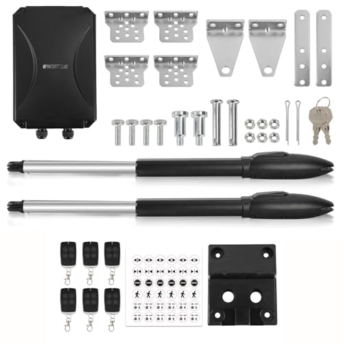 Peviasot Automatischer Flügeltorantrieb Doppelflügeltorantrieb, 50W 600kg Toröffner Drehtoröffner Set Max 6m, 300kg / 3m pro Flügel mit 6 Fernbedienungen 2 Schlüssel