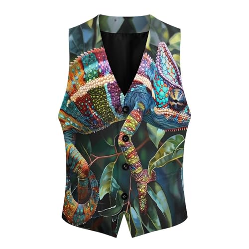 Animal Chameleon Lizard Mens Suit Vest Slim Fit Business Dress Vest Waistcoat4