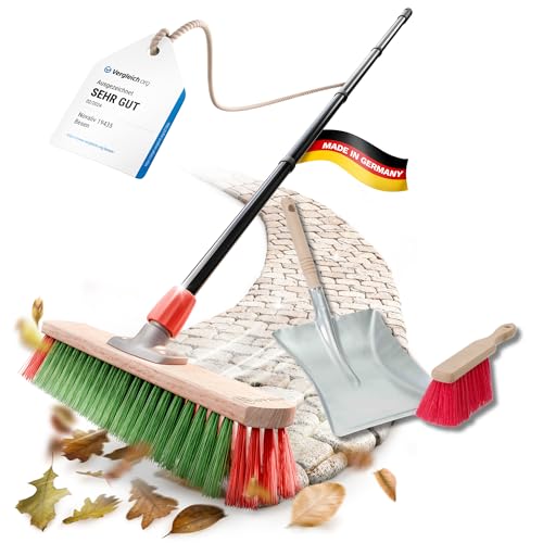 Novaliv Balai de jardin Elaston vert/rouge | Balai avec manche télescopique | Pelle à poussière Elaston | Pelle à poussière | Balai de rue Garden Broom