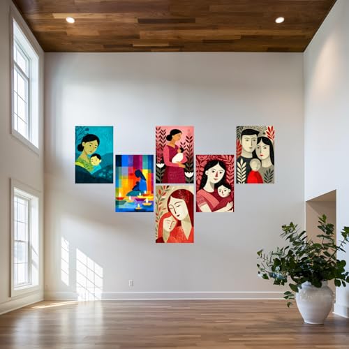 Image of SiddArtify Mother and Child Wall Art Poster Print Set - Modern Family Art for Living Room Bedroom Nursery - 8x12 inch Board Pack of 6