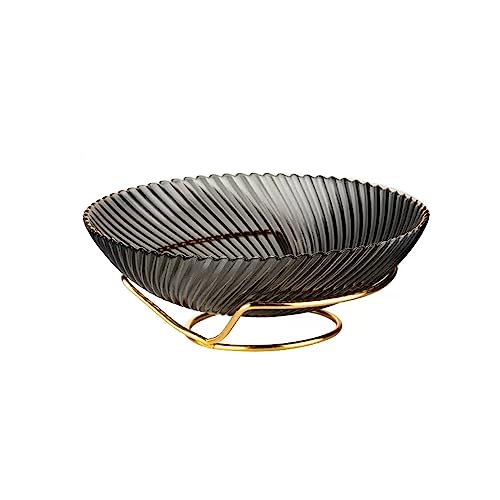 Assiette de fruits en verre gris moderne grand format avec support table