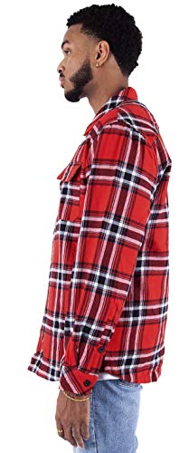 Image of Shaka Wear Men's Plaid Shirts - Flannel Hooded Long Sleeve Casual Button Up Fleece Soft Quilted Lined Hoodie Jacket PFJ10 Red 4X