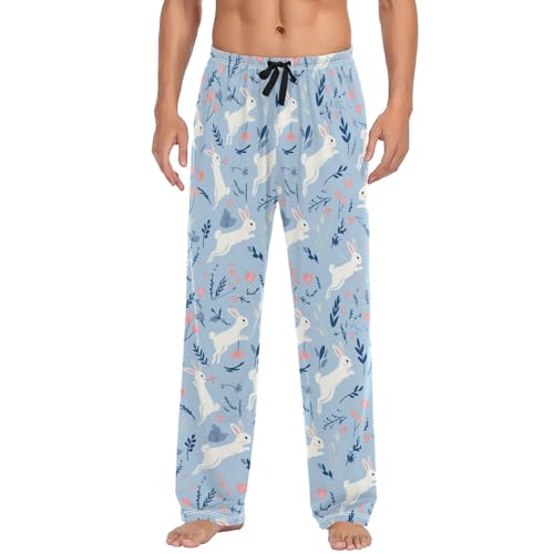 Men's Pajama Pants Rabbit Heart Blue Pajama Pants for Men PJs Bottoms Drawstring Pockets Sleep Lounge Pants S