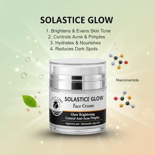 Image of Light Flame Solastice Glow Face Cream for Brightening, Anti-Acne, Pimple Control | Enriched with Hyaluronic Acid, Niacinamide, Kojic Acid | For All Skin Types | Advanced Glow & Clear Skin Care | 50grm