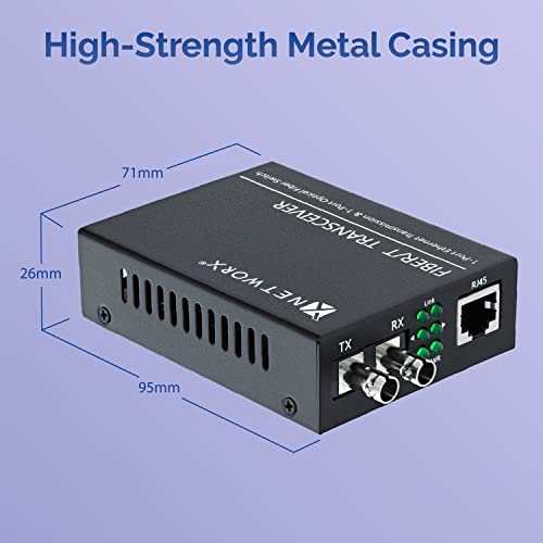 Image of Networx Gigabit Ethernet Fiber Media Converter - UTP to 1000Base-LX - ST Multimode, 5...