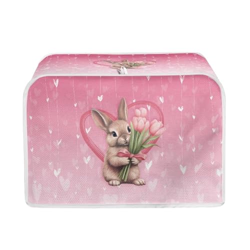 Image of Easter Day Decor Kitchen Toaster Dust Cover Bakeware Protector Compatible with 2 Slice Toaste Dust Protection Cover Tulips Flower Bunny Print
