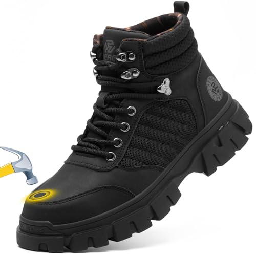 Image of Waterproof Steel Toe Boots For Men-6 Inch Comfortable Mens Safety Work Boots Indestructible Steel Toe Shoes Lightweight Non Slip Puncture Resistant Industrial Construction Boot,Black,Size 9.5 men