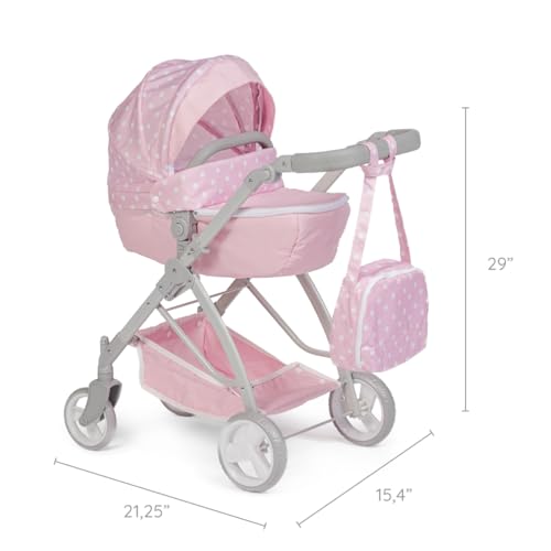 JC Toys Faltbarer Puppenwagen bis zu 45 cm, Korb, Verdeck, Buggy, Verstellbarer Lenker, abnehmbare Babywanne, ideal zum Spielen und Spazieren, Rosa, entworfen von Berenguer Boutique, ab 3 Jahren – Bild 3