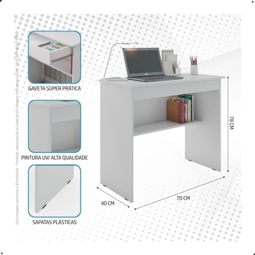Mesa de Escritório Compacta Branca, 1 Gaveta, para Notebook, Vitória