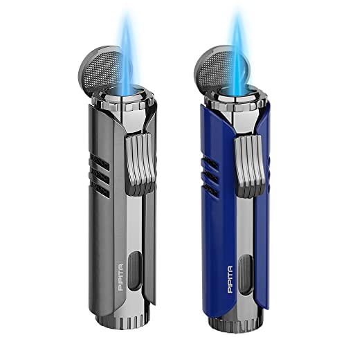 PIPITA 2 Pack Torch Lighter Windproof Butane Gas Lighters Adjustable Jet Single Flame Refillbale Fuel Metal Lighter (Butane Not Included)