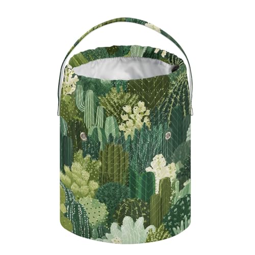 Image of ElliTarr Crochet Bag Yarn Bag with Handle Portable Knitting Project Bag Travel Yarn Storage Organizer Holder Case Green Cacti Plants