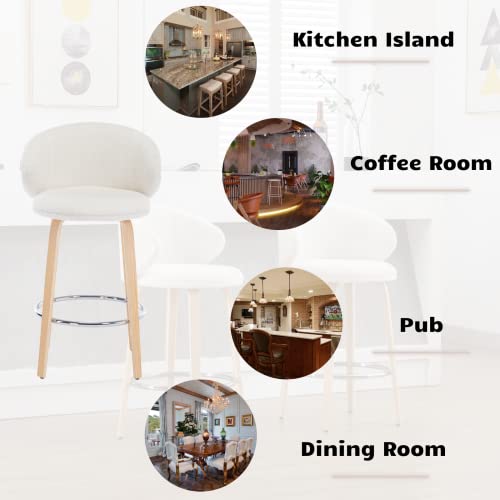 HEAH-YO Butacos Modernos para Isla de Cocina, Juego de 2 Unidades, Altura de Barra (26 pulgadas), Asiento Tapizado en Bouclé y Patas de Madera, Color Blanco miniatura 7