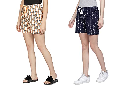 Image of Club A9 Women's Regular Fit Cotton Printed Shorts (Multicolor,M) Women's Regular Fit Cotton Printed Shorts (Multicolor, M) (Pack of 2) (WSCOM2 201 M)