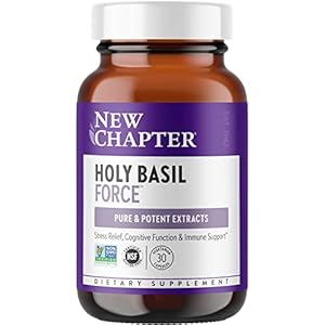 New Chapter Stress Relief Supplement – Holy Basil Force with Supercritical Holy Basil for Stress Support + Immune Support + Non-GMO Ingredients – Vegetarian Capsules, 30 Count