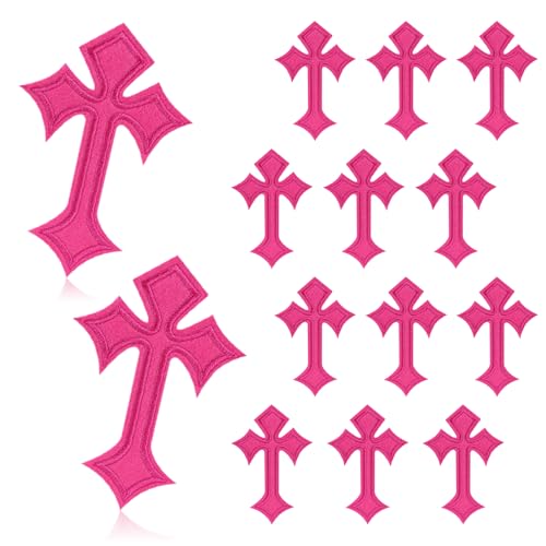 Demearly 12 PCS Iron On Patches Cross Sew On Embroidery Applique Patch for Clothes Hat Shirts Jackets Caps Jeans Backpacks DIY Craft Supplies (Pink)