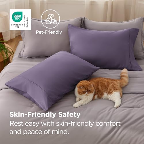 Image of Bedsure King Size Pillow Cases Set of 2 - Grayish Purple Brushed Microfiber Pillowcases 2 Pack, Super Soft Pillow Case Cover with Envelope Closure for Kids, Wrinkle, Fade Resistant, 20x36 Inches