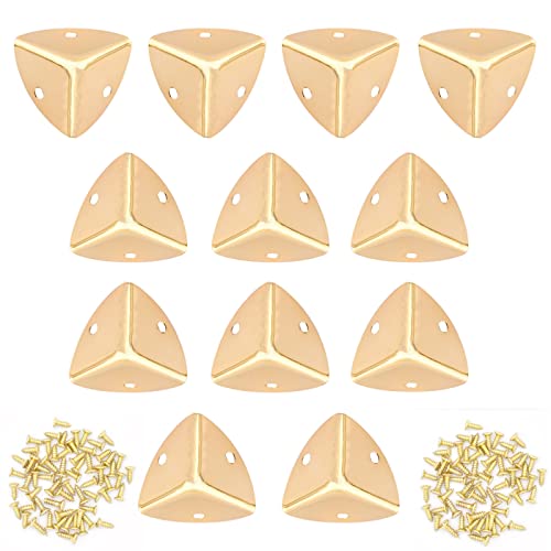 Image of Vintage Box Cabinet Corner Protection-Triangle Box Table Cabinet Corner with Screws Decorative Wood Box Edge Cover Safety Guard Furniture Corner Protector Bumpers (Gold-30mm-12pcs)