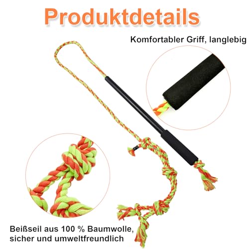 HYSHLC Reizangel Hunde, Reizangel für Hund Große Längenverstellbare, Aktives Hundespielzeug Unzerstörbar, Hundetraining mit Knotenspielzeug Grün und Orange