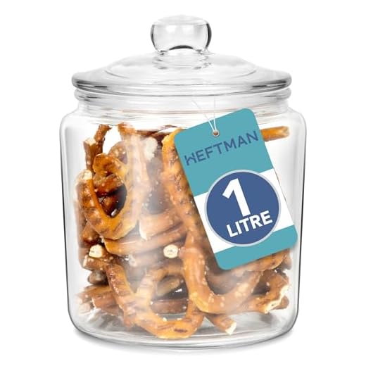 HEFTMAN Porta Caramelle Vetro - 1 Litro Porta Biscotti in Vetro per Dolci Vuoti Trasparenti con Coperchio Ermetico - Vaso Vetro con Coperchio Robusti per Dolci, Caffè, Zucchero, Capsule per Bucato