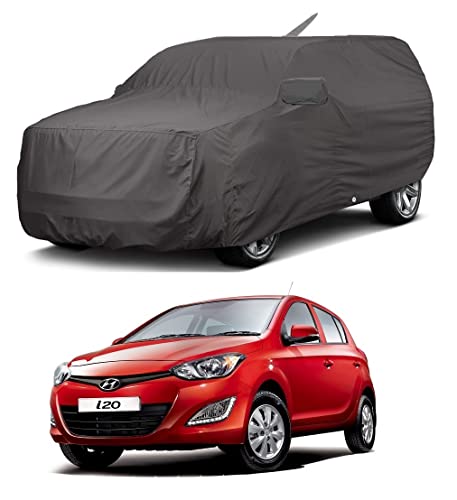 Image of Auto Hub Car Cover Compatible with Hyundai I20 (Model : 2008-2019) with Antenna & Mirror Pocket, Weather Proof, Triple Stitched, I20 Car Cover- Grey