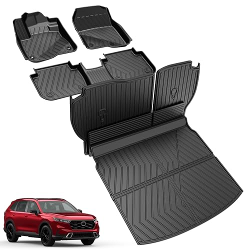 Floor Mats Fit for Honda CRV 2026 2025 2024 2023 (Include Hybrid) - AOMSAZTO 2026 CR-V Cargo Liner with Back Seat Protector - All Weather CRV Floor Liners Trunk Mat Backrest Mats (Fit Upper Deck)