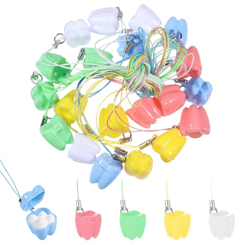 JIYIN 20 Pcs Tooth Necklace Boxes for Lost Teeth Organizer Cute Plastic Tooth Holder Cases Baby Milk Teeth Storage Case Colorful Tooth-Fairy Box for Kids Keepsake Ornaments Accessories (5 Color A)