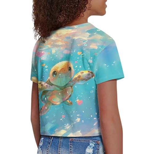 Image of Girls Fashion Crewneck Tee Shirts Casual Short Sleeve Crop Top Summer Outfits 5-14 Years Old