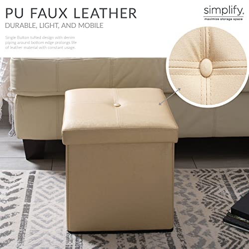 Simplify Faux Leather Folding Storage Ottoman Cube | Dimensions : 15"D X 15"W X 15"H | Single | Foldable | Tufted Design | Toy Box | Foot Rest | Metallic Gold #TOP3