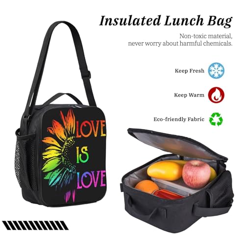 LGBT Rainbow Gay Pride Flag love is love sunflower_86452069 17 Inch Backpack Sets Lunch Bag Lightweight Daypack for Men Women 3Pcs4