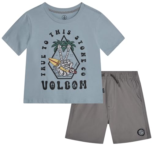 Image of Volcom Toddler Baby Boy Shorts Set - 2 Piece Short Sleeve Graphic Tees and Shorts Infant Toddler Little Boys Summer Outfits