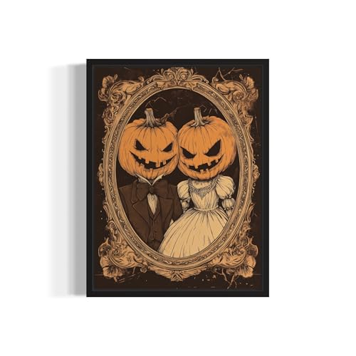 Vintage Pumpkin Couple Poster Art Print, Halloween Scary Vintage Wall