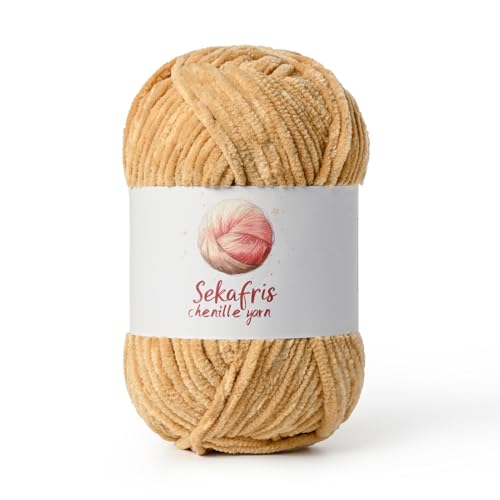 Image of Chenille Yarn for Crocheting, Size 5 Bulky,Khaki | 100g /131yds Soft Chunky Velvet Yarn for Crochet and Knitting,Fluffy Baby Yarn for Amigurumi,Blankets and DIY Crafts.