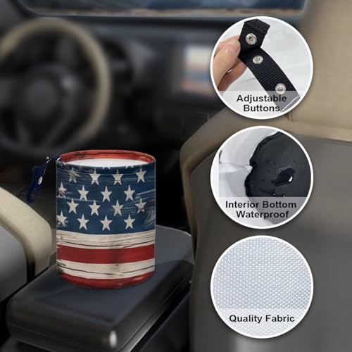 Image of American Flag Car Trash Bin Vehicle Trash Can - Portable Reusable Waterproof Multipurpose Car Organizer Road Trip Essentials