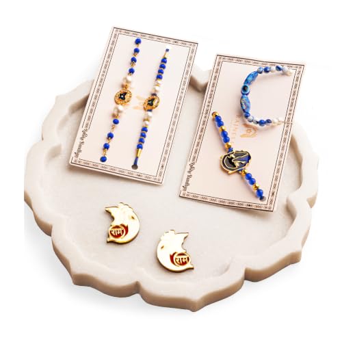 Image of Premium Handmade Designer Rakhi Set for Brother and Bhabhi Adjustable Couple Rakhi with Roli Chawal & Nariyal
