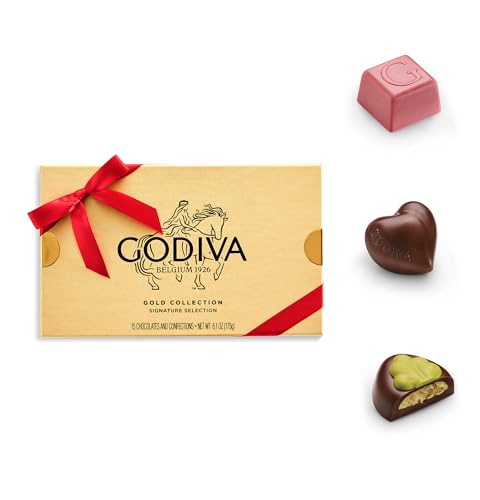 GODIVA Belgian Chocolate Holiday Gift Box, Assorted, 15 Pieces | 15 Piece Belgian chocolate assortment with pralines, caramel and ganache in a red ribbon Christmas gift box - image 2