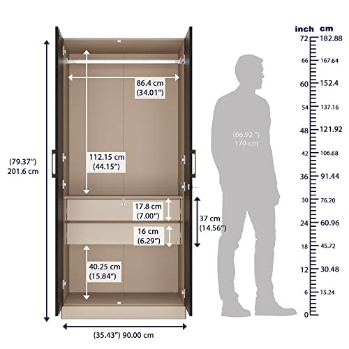Image of Wakefit Wardrobe | 1 Year Warranty | Engineered Wood Almirah, Cupboard for Clothes Storage | 2 Door, 1 Shelf, 2 Drawers, 1 Hanging Space | Cashmere Plus - Frappe-Wyoming Maple