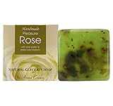  Pastillas de jabón de glicerina natural hechas a mano Pleasure Rose paquete de 3, jabones hidratantes para rostro, cuerpo, piel seca y sensible con aceite de coco natural y agua de rosa de Damascena