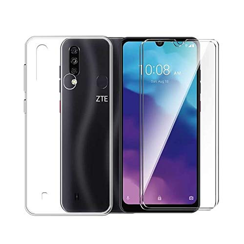 QFSM Transparente Funda + Cristal Templado para ZTE Blade A7 2020 (6.09"), Shell Silicona Carcasa Suave TPU Case Cover y 9H Dureza Duradera Protectora Pantalla Glass Film Protector -Clear