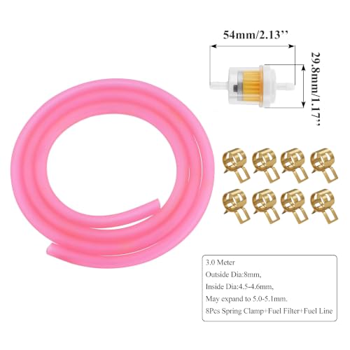 Image of PRO BAT 0.2'' /5mm I.D. Gas Fuel Line Tube with 0.35 inch I.D. Hose Clamps | Fuel Filters for ATV Dirt Bike Go Kart Moped Pocket Bike Most of Chinese Scooter & Stratton Small Engines 9.85Ft Pink
