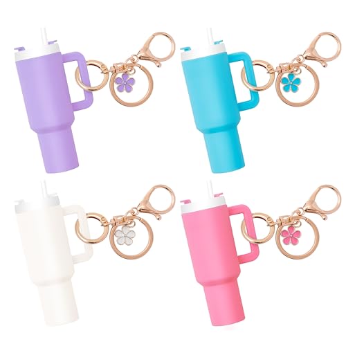 Image of 4pcs Mini Tumbler Keychain for Stanley Cup Chapstick Lip Balm, Pill Holder Key Chain Charms for Women Purse Handbag